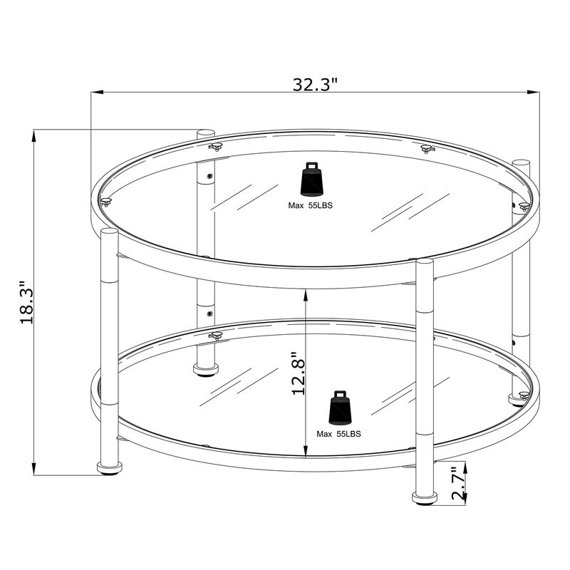 Grondin Modern Style Round 2 Tier Coffee Table Cocktail Table with Tempered Glass Top  Steel and Acrylic Frame