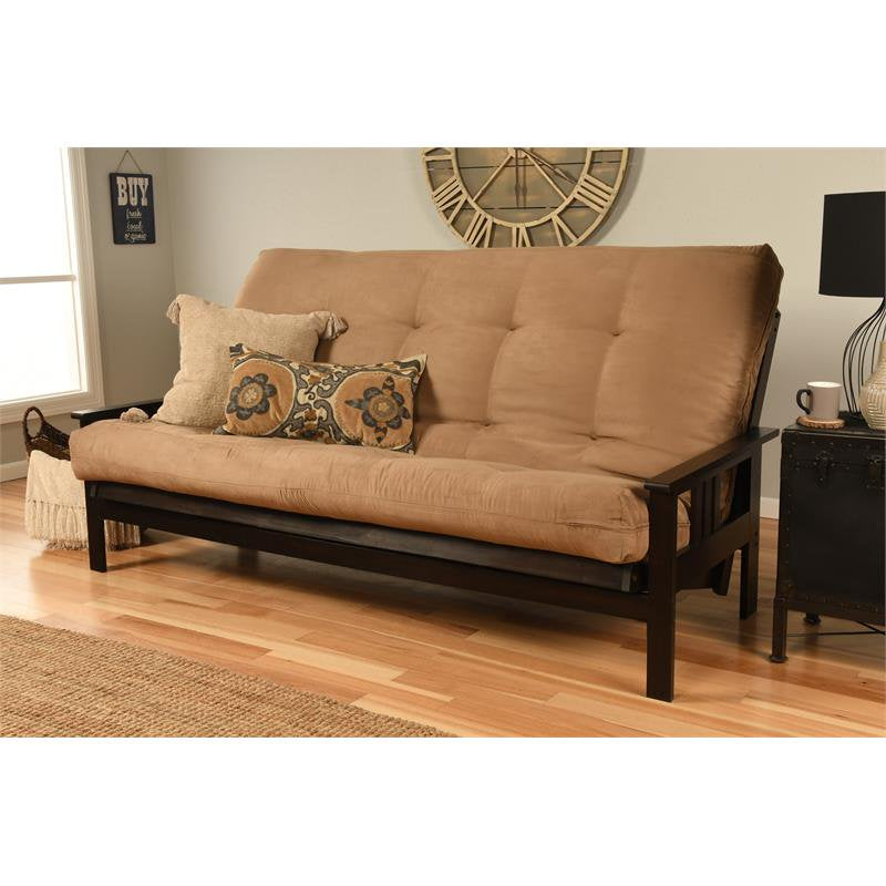 Pemberly Row Queen-size Traditional Suede Fabric Futon Mattress in Brown