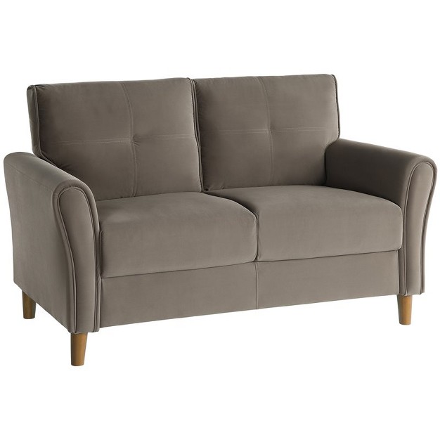 Dunleith Modern Contemporary Velvet Tufted Loveseat In Brown And Walnut Lexicon