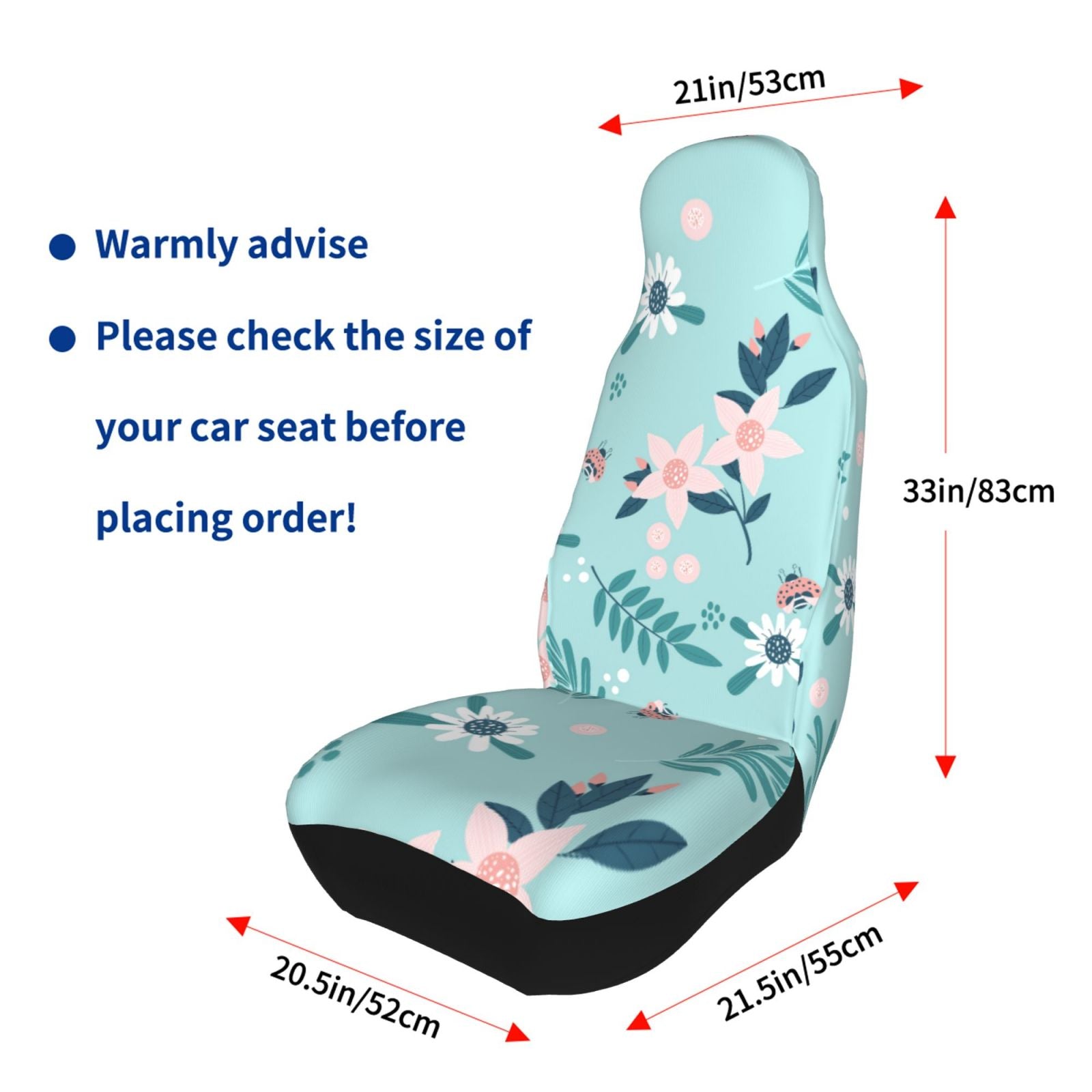 TEQUAN Front Seat Covers， Blue Ladybugs Flowers Insects Pattern 2 Piece Car Seat Cover Fit Most Car SUV Truck Van