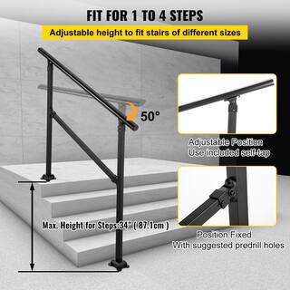 VEVOR Outdoor Stair Railing Fits for 3 to 4 Steps Transitional Wrought Iron Handrail Adjustable Exterior Stair Railing AQFSYCGTYSW36AQYRV0