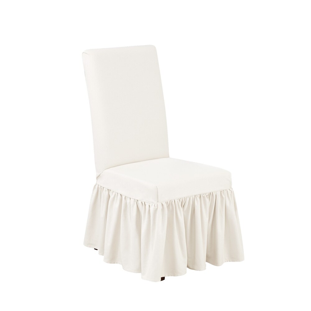 SureFit Essential Twill Ruffled Long Dining Chair Slipcover