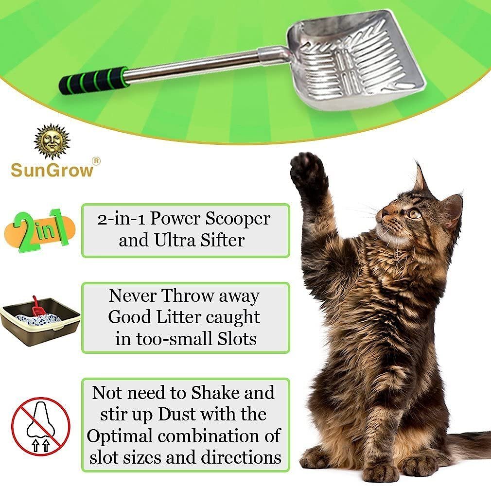 SunGrow Cat Long Handle Metal Scoop for Clumping Clay Litter and Dog Poop Picker Upper