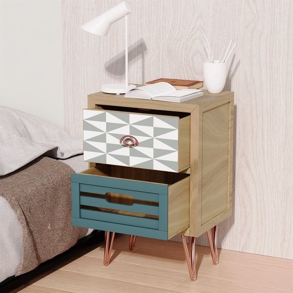 Wooden Nightstand with Two Drawer and Metal Feet Modern Style Bedside Table (Natural) - - 37983045