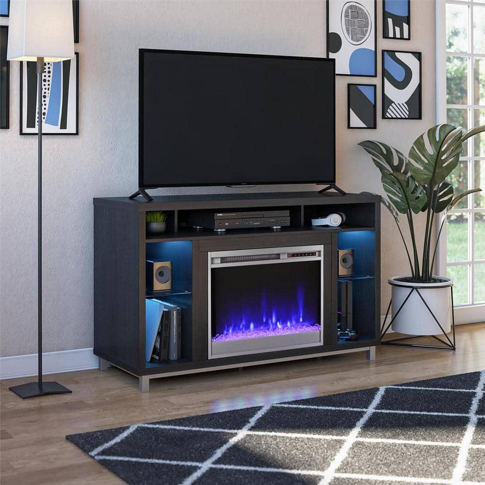 Ameriwood Home Cleavland 475 in Freestanding Electric Fireplace TV Stand in Black Oak