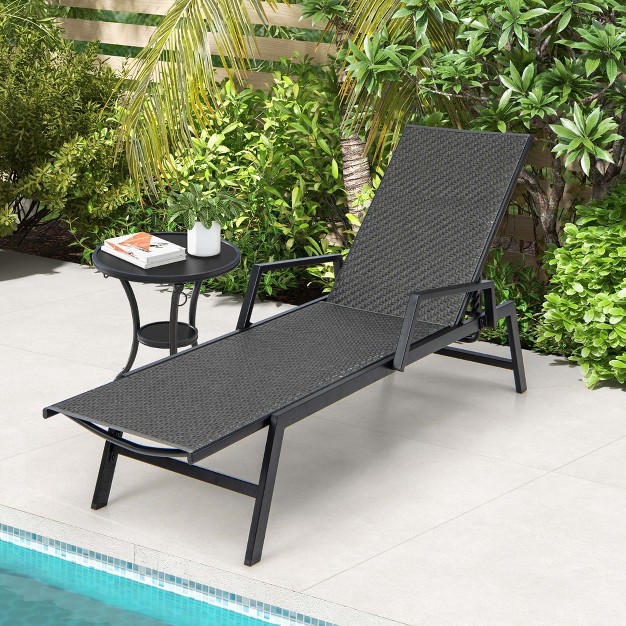 Costway 1 Pc 2 Pcs Outdoor Rattan Chaise Lounge With Armrests amp 5 position Backrest For Backyard