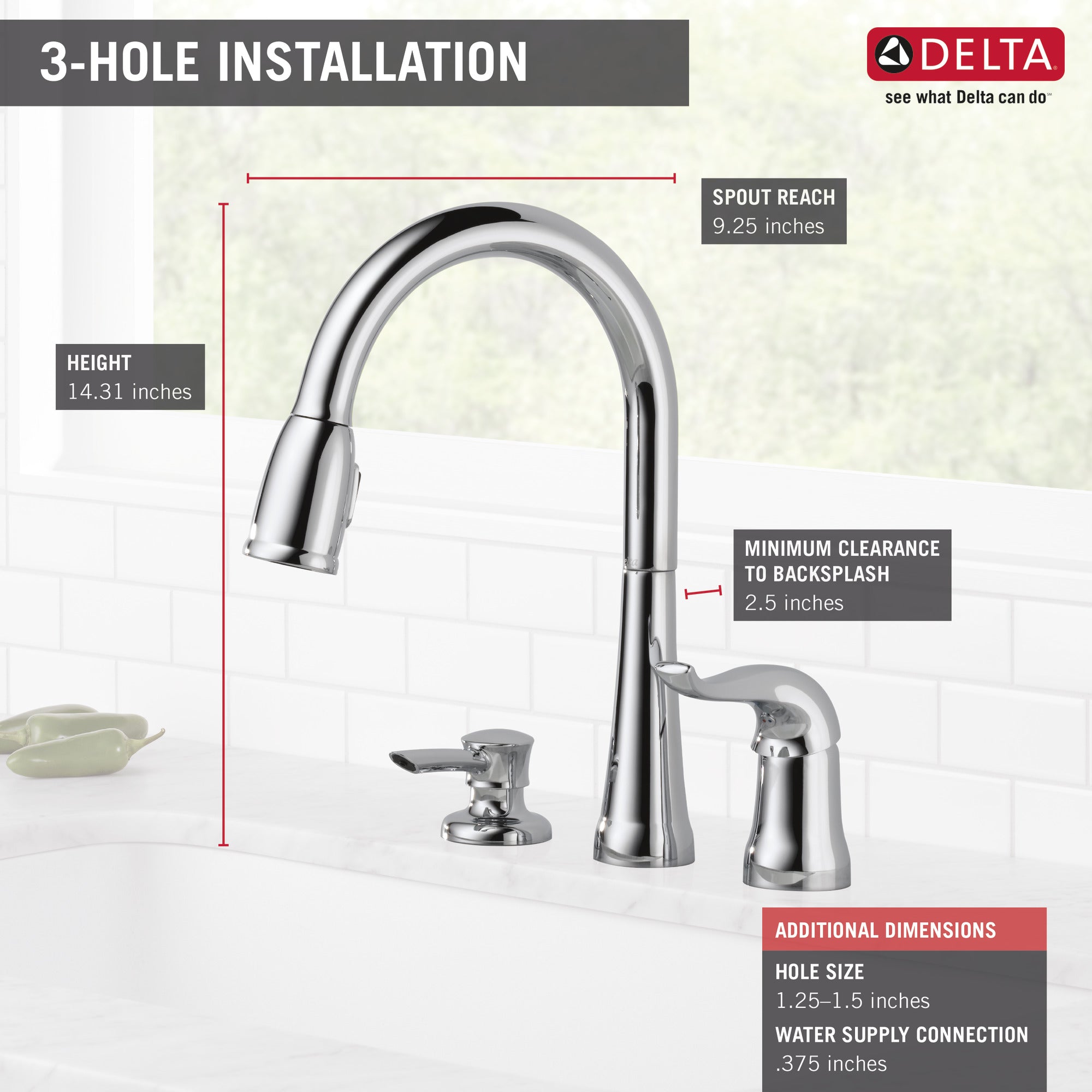 Delta Kate Single Handle Pull-Down Kitchen Faucet with Soap Dispenser in Chrome 16970-SD-DST