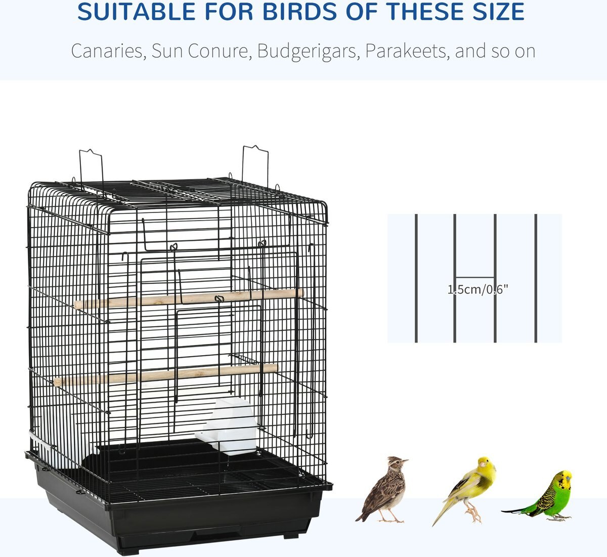 PawHut 28-in Steel w/Open Play Top Bird Cage， Black