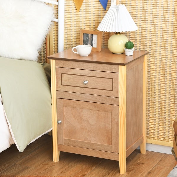 Modern End Side Table Freestanding Nightstand with Drawer and Cabinet - - 34319860