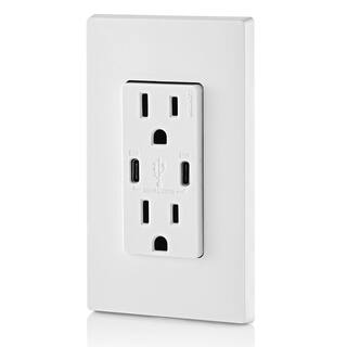 Leviton 15 Amp White Duplex Tamper-Resistant Outlets with 6 Amp USB Dual Type-C Power Delivery In-Wall Chargers R02-T5635-0BW