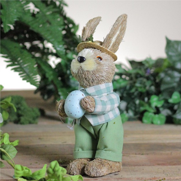 Sisal Standing Bunny Rabbit With Robin x27 s Egg Spring Easter Figure Brown green