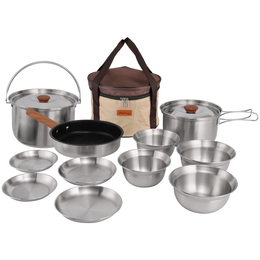 4L Camping Hanging Pot Cookware Outdoor Hiking Picnic Cooking 4 6 Persons  Firewood Pot Kitchen Tableware