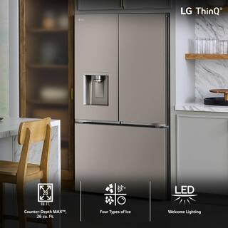 LG 26 cu. ft. 3 Door French Door Refrigerator with Ice and Water with 4 types of Ice in Stainless Counter Depth Max LRYXC2606S