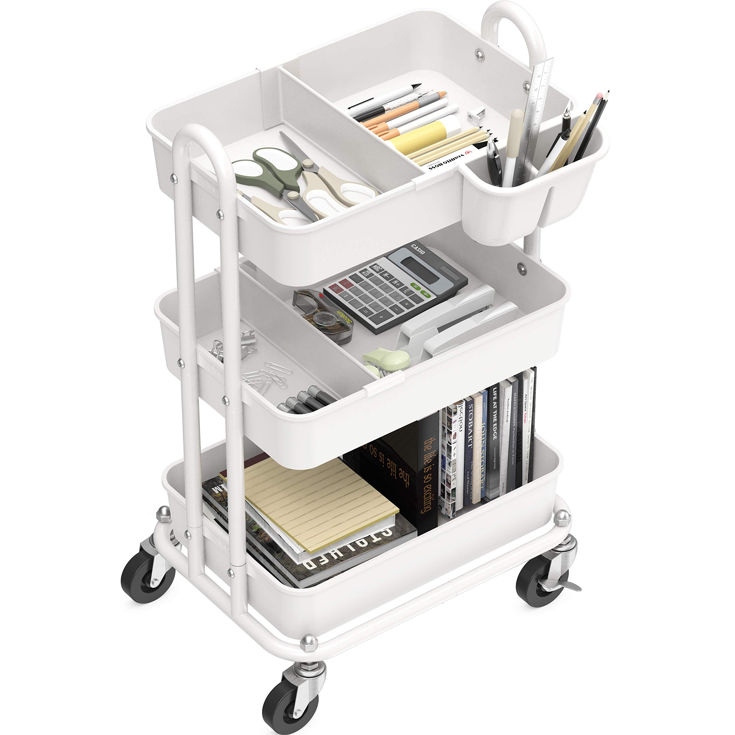 Simple houseware Kitchen Cart Storage 3-Tier Slim/Super Narrow Shelves with Handle， 26.5'' Height/5.5'' Width for Narrow Place， White