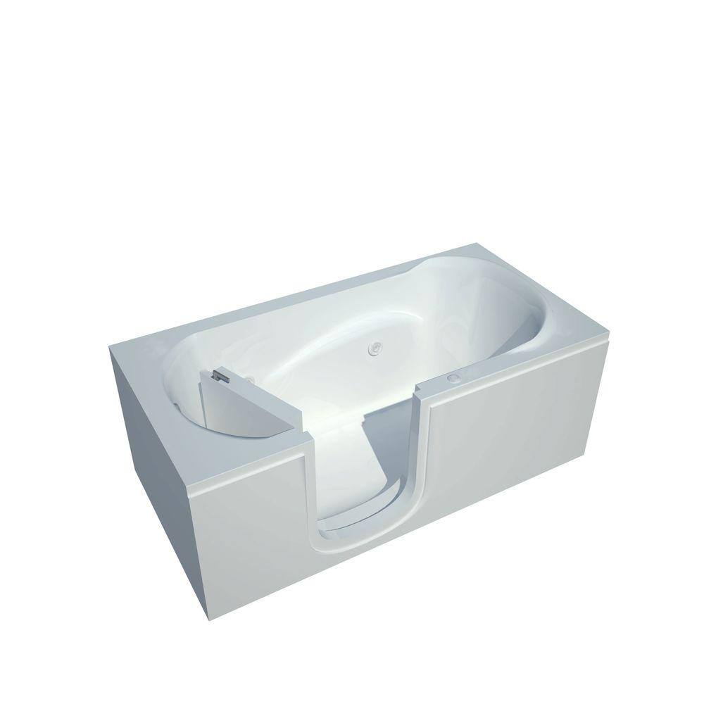 Universal Tubs Rampart Step In 5 ft. Walk-in Whirlpool Bathtub with Flat Easy Up Adhesive Wall Surround in White HSI3060LWHCA