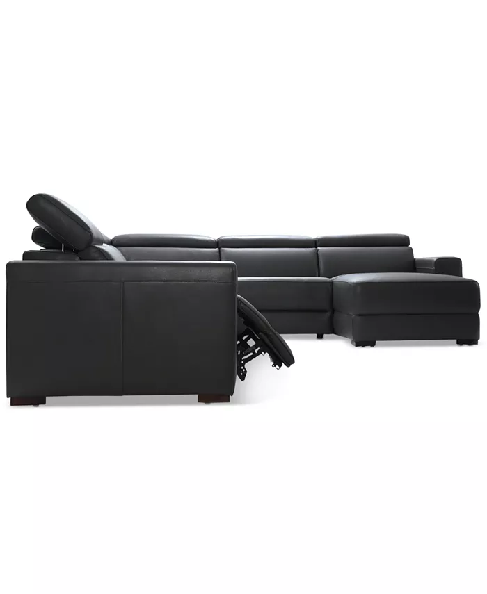 Furniture Nevio 124 5-pc Leather Sectional Sofa with Chaise 1 Power Recliner and Articulating Headrests