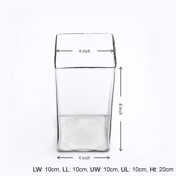 4 inch (10 cm) Square glass vase (8 inch (20 cm) ht)