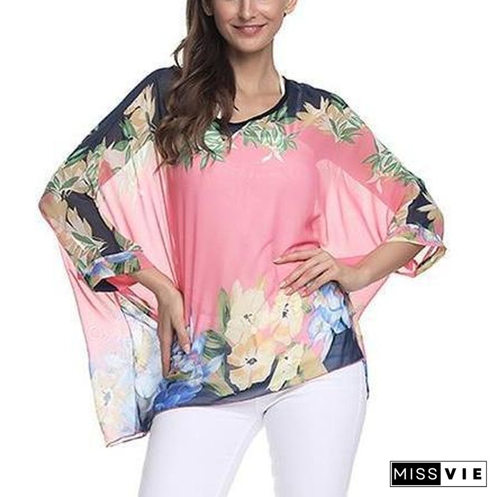 6XL Plus Size Women Batwing Sleeve Casual Chiffon Tops Blouses