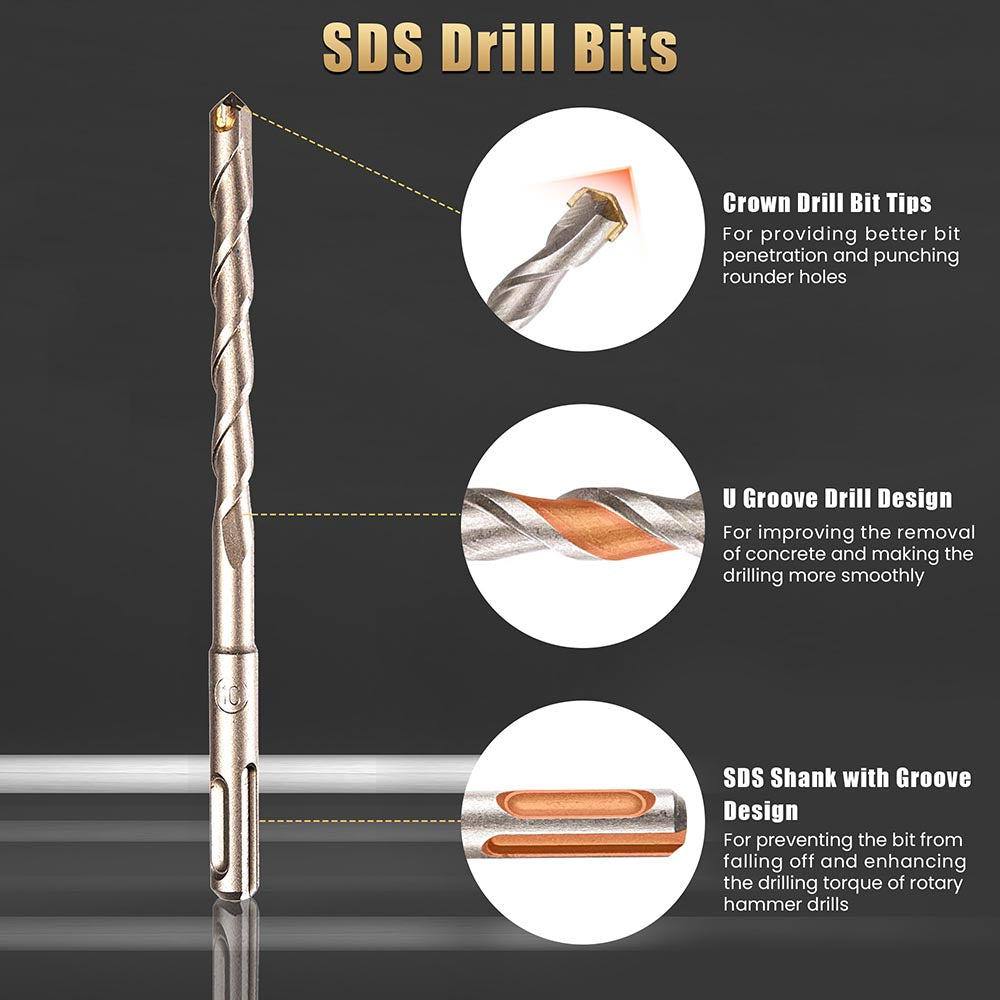 Yescom Rotary Hammer SDS Plus Drill Bit Set 20 Pieces w/ Case