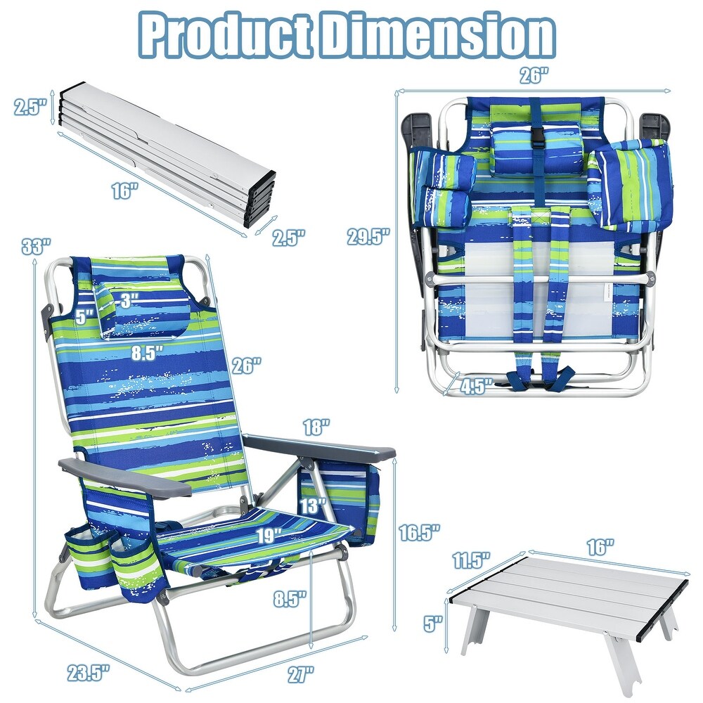 2PCS 5 Position Outdoor Folding Backpack Beach Table Chair