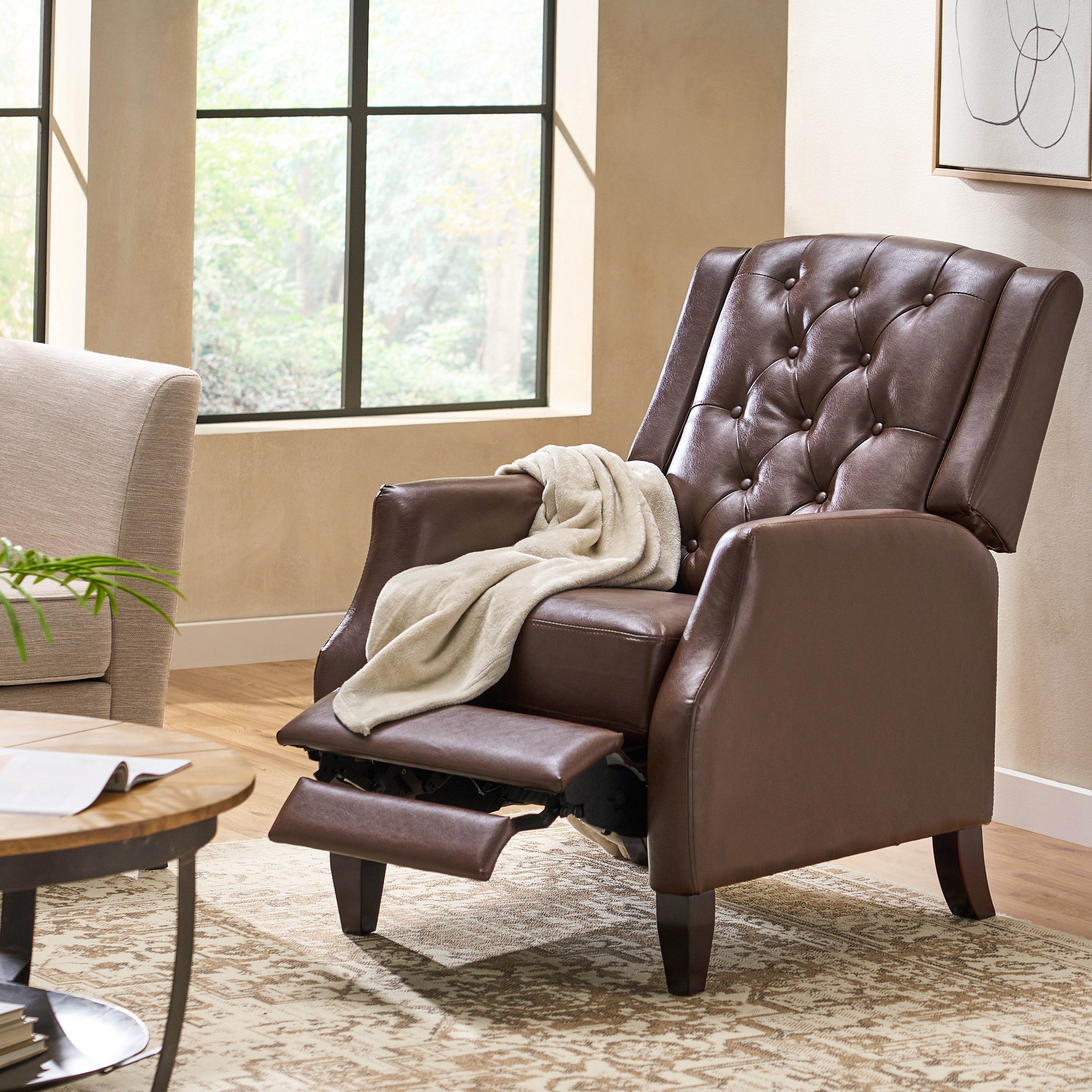 Loubar Contemporary Faux Leather Tufted Pushback Recliner