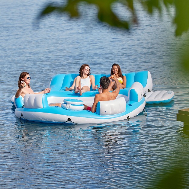 Intex 56299ep 145 X 125 X 20 Inch Splash N Chill Inflatable Lake And Pool Relaxation Island Lounger Seat For Up To 7 Adults Blue And White