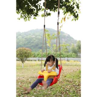 PLAYBERG Red Plastic Baby and Toddler Swing Seat with Hanging Ropes QI003371