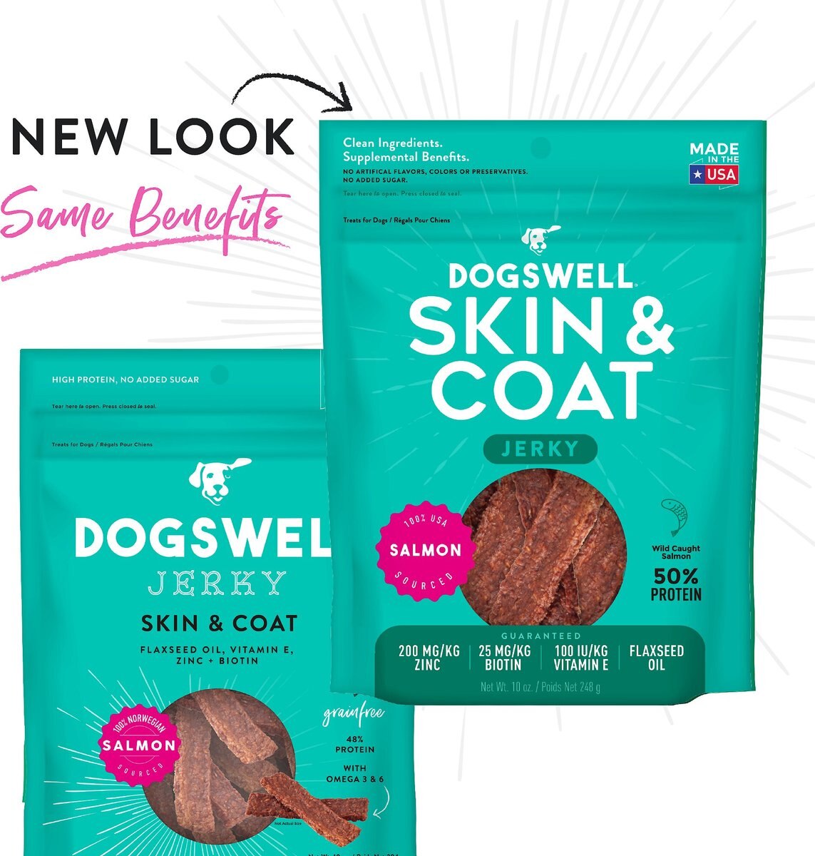 Dogswell Jerky Skin and Coat Salmon Recipe Grain-Free Dog Treats