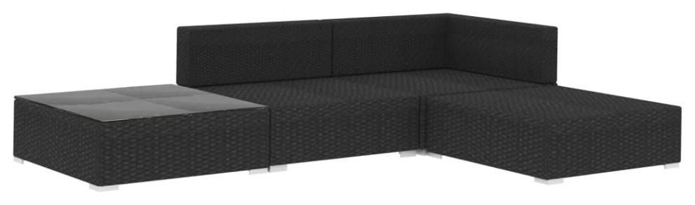 vidaXL Patio Lounge Set 4 Piece Sectional Sofa with Table Poly Rattan Black   Tropical   Outdoor Lounge Sets   by vidaXL LLC  Houzz