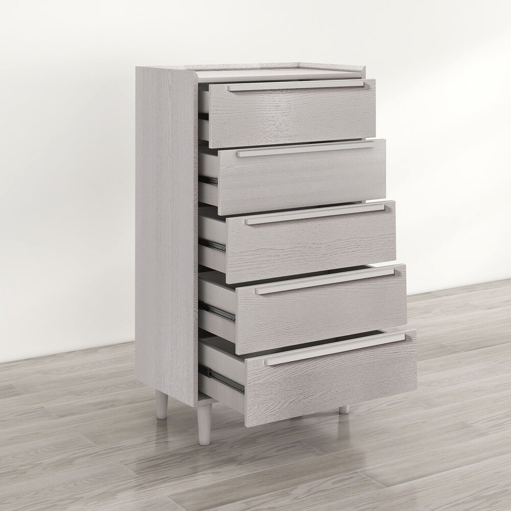 Modern 5 Drawer Dresser  Tall Chest of Drawers with Storage  Wood Clothing Organizer with Solid Wood Legs