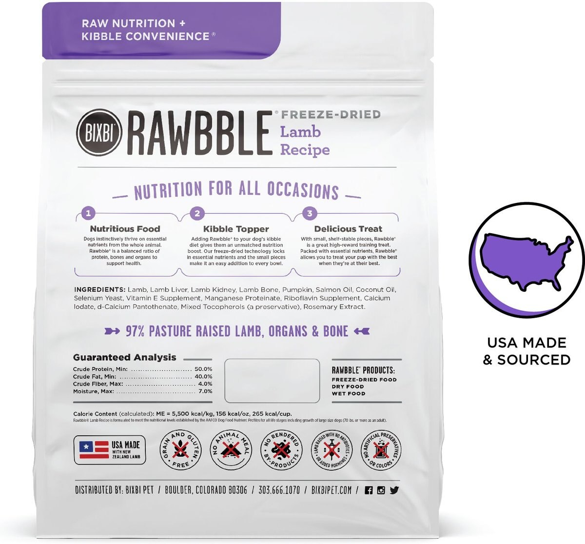 BIXBI Rawbble Lamb Recipe Grain-Free Freeze-Dried Dog Food