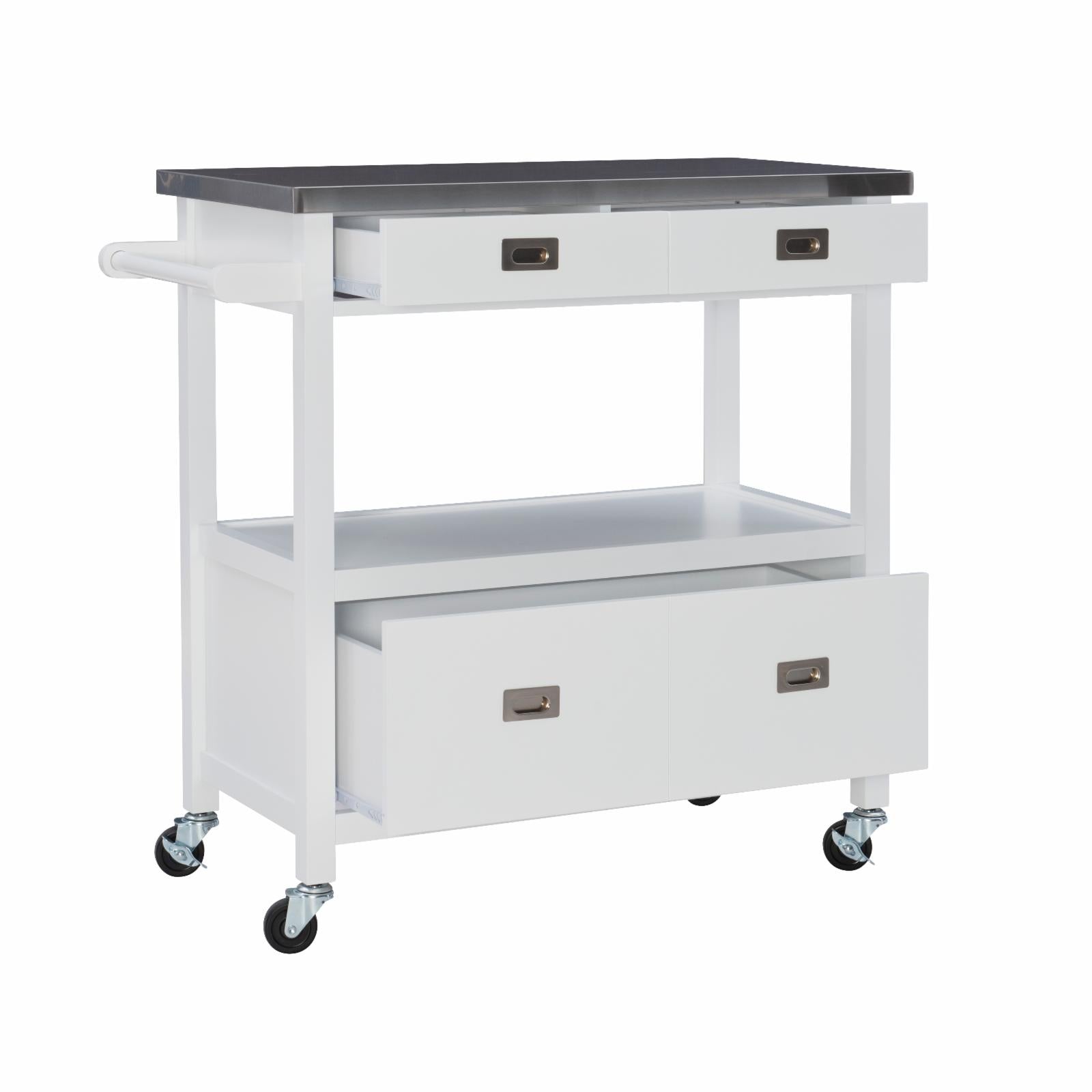 Linon Sydney 3-Drawer MobileKitchen Cart with Stainless Steel Top - White