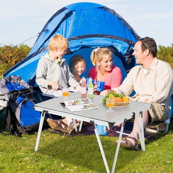 Gymax Folding Camping Table w/ Storage Bag and Waterproof Desktop