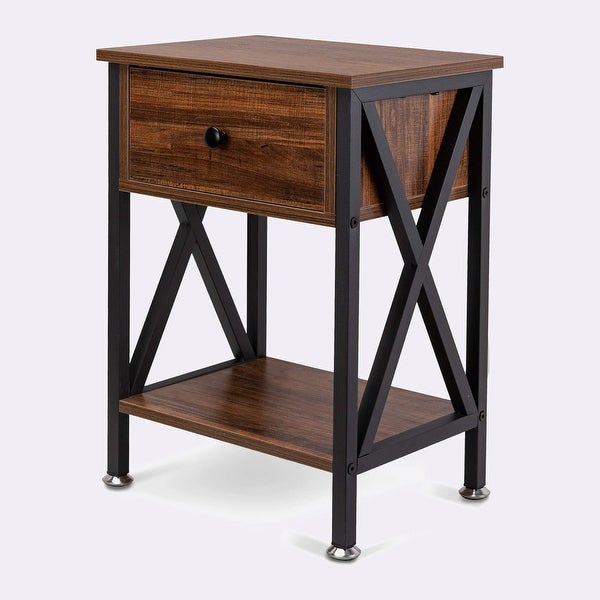 Side Table with Drawer and Open Storage Shelves