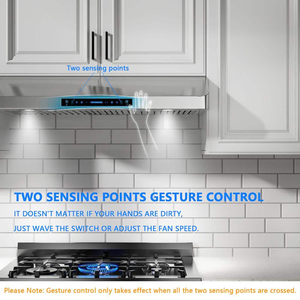 iKTCH 30 in 900 CFM Ducted Under Cabinet Range Hood in Stainless Steel 4 Speed Gesture Sensing and Touch Control Panel