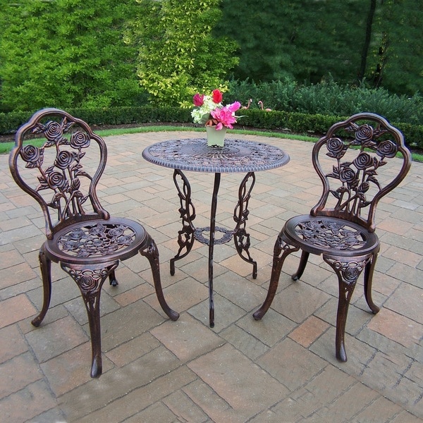 Camellia Cast Aluminum 3piece Bistro Set with Table and 2 Chairs