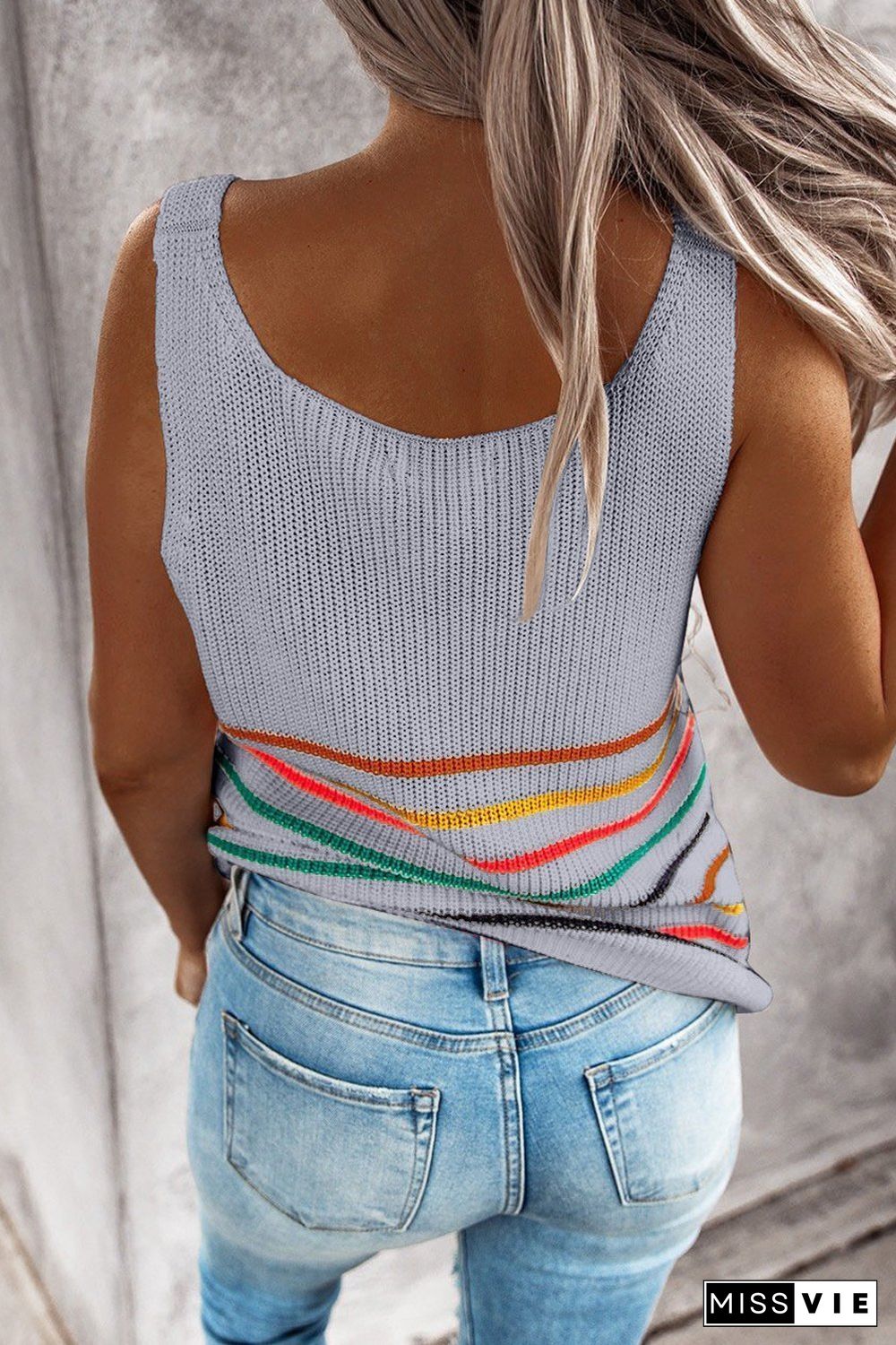 KarliDress Colorful Stripe Jersey V-Neck Tank Top P12479