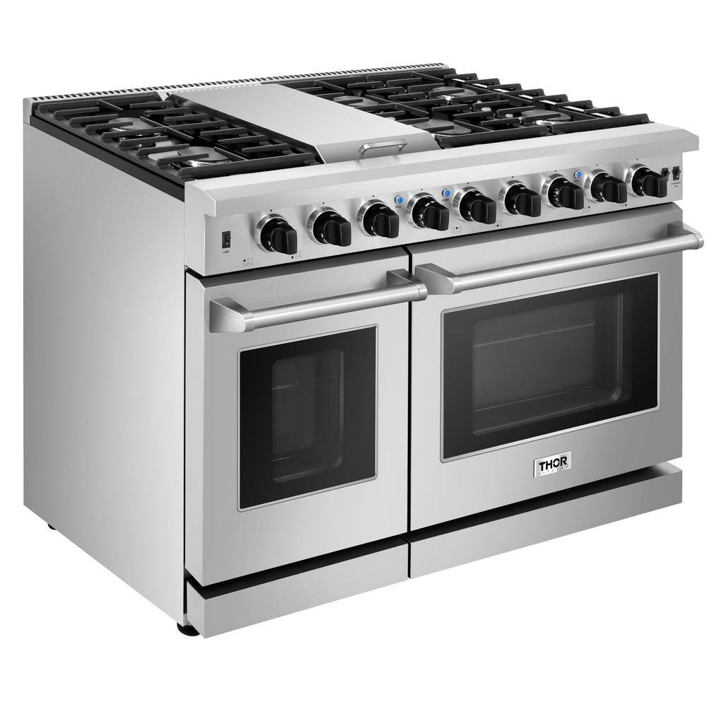 Thor Kitchen 48 in. 6.8 cu. ft. Double Oven Gas Range in Stainless Steel with Griddle and 6-Burners LRG4807U