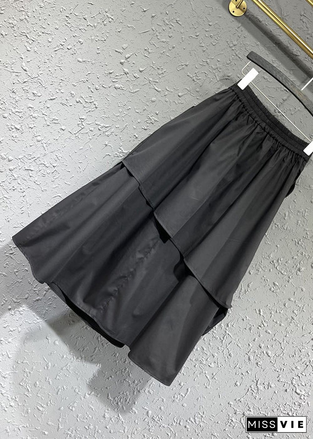 Original Design Black Wrinkled Asymmetrical Patchwork Cotton Skirt Fall