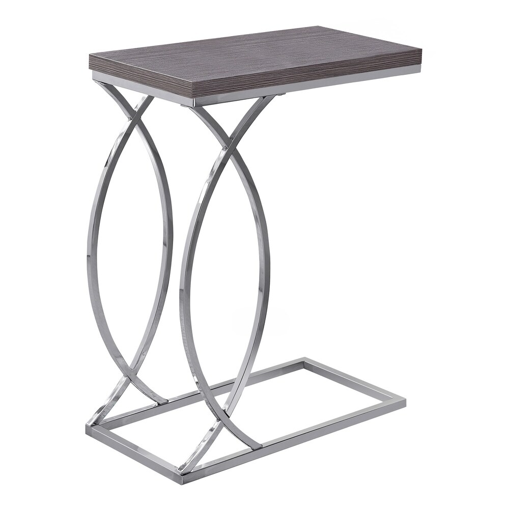 Accent Table  C shaped  End  Side  Snack  Living Room  Bedroom  Metal  Laminate  Chrome  Contemporary  Modern