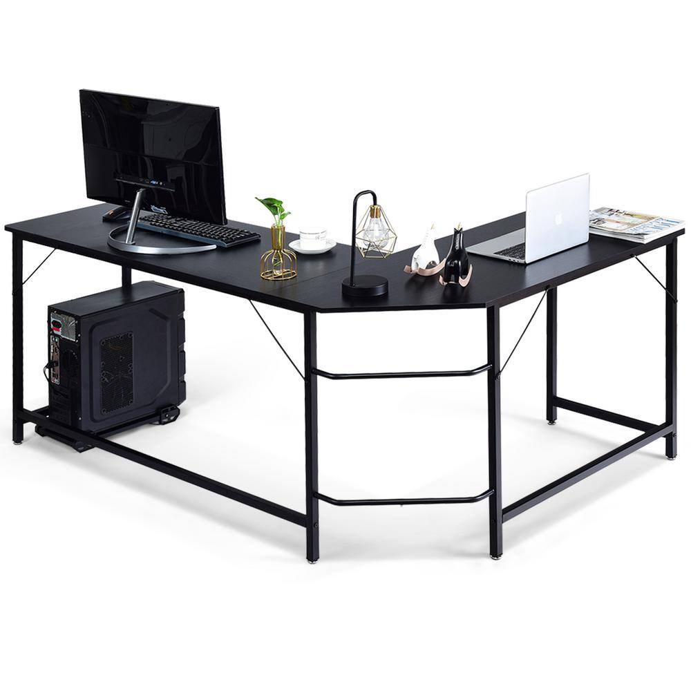 Costway L-Shaped 66 in. Black Computer Desk Corner Workstation Study Gaming Table Home Office HW61782BK