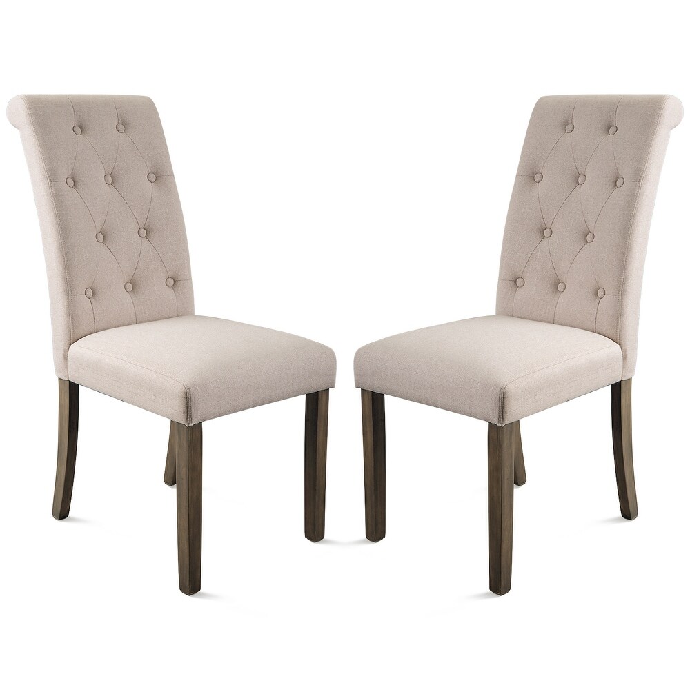 Noble and Elegant Solid Wood Tufted Dining Chair(Set of 2)