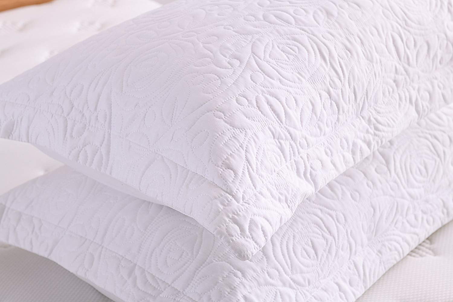 MarCielo 2-Piece Embroidered Pillow Shams， King Decorative Microfiber Pillow Shams Set， King Size (White)