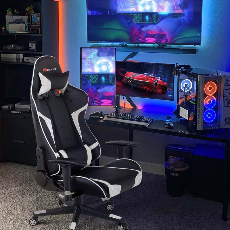 Ergonomic Swivel Massage Gaming Chair Recliner, E-Sport Gamer Racing Chair, Computer Office Chair with Headrest & Lumbar Support