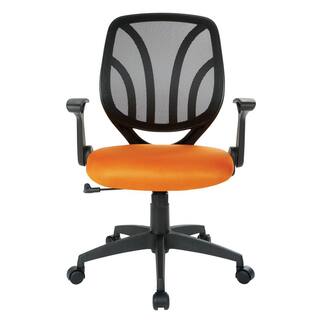 Office Star Products Orange Mesh Screen Back Chair with Flip Arms and Silver Accents EM69202N-18