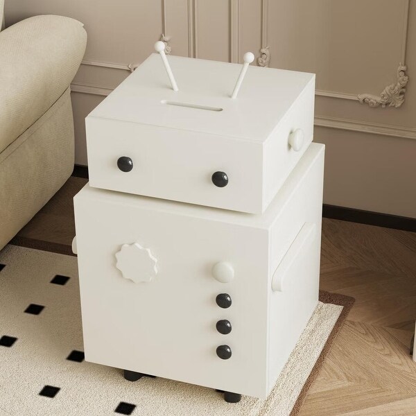 Modern RobotThemed End Table with Storage，Bedroom and Living Room Nightstand，1 Drawer and Cabinet