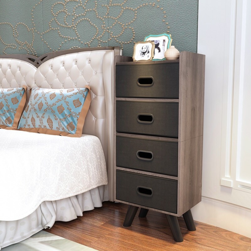 4 Drawer Fabric Dresser Storage Tower  4 Tier Wide Drawer Dresser with Handrail and Removable Drawers