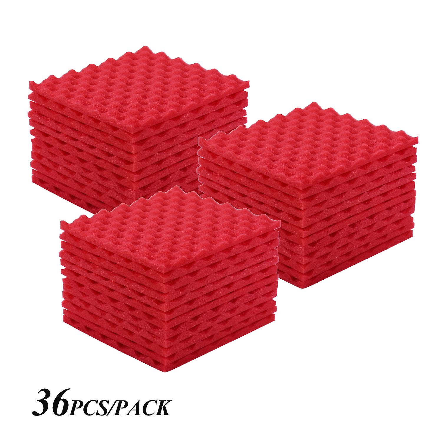 Studio Acoustic Foams Panels Sound Insulation Foam 30 * 30cm/ 12 * 12in， Pack Of 36pcs， Red Red Pack Of 36pcs