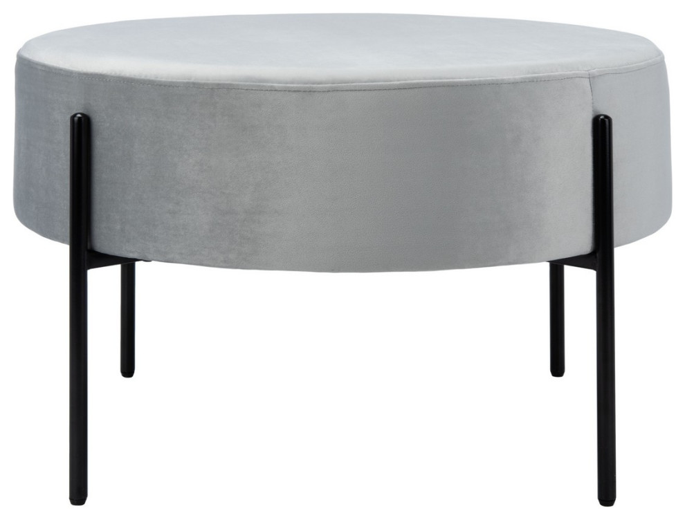 Bonnie Round Cocktail Ottoman Grey/ Black   Transitional   Footstools And Ottomans   by Peachtree Fine Furniture  Houzz