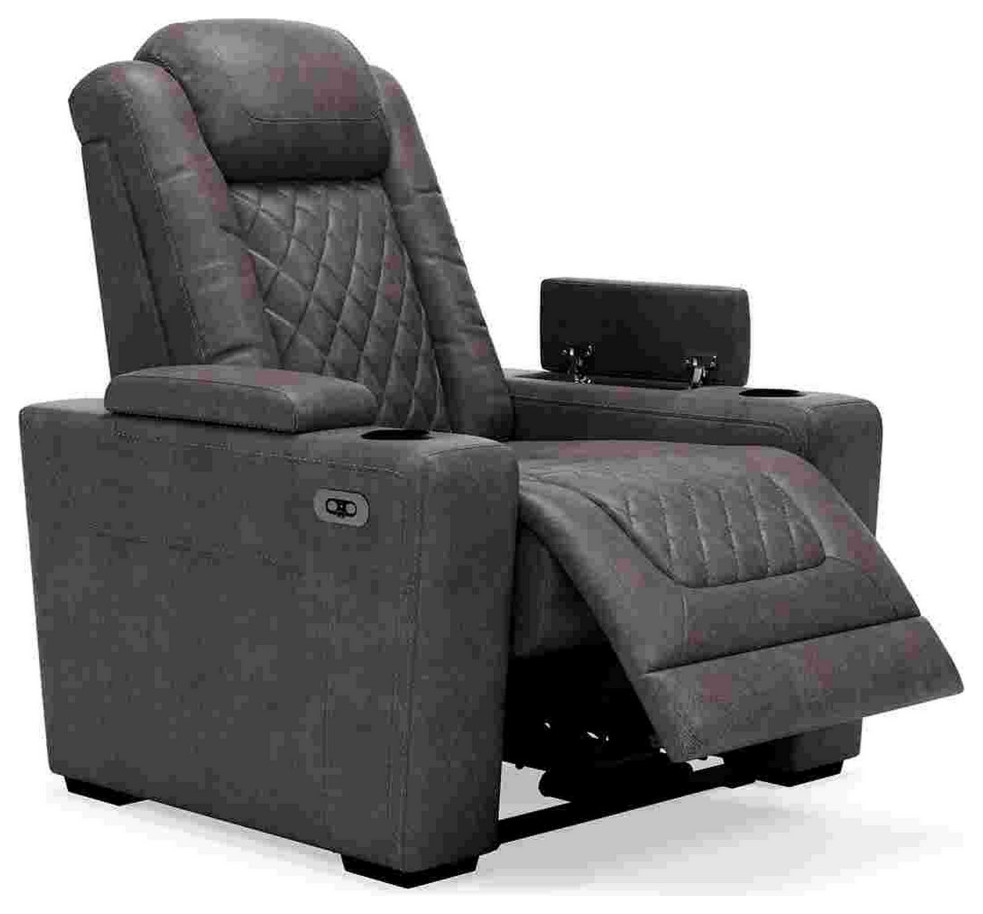 Power Recliner With Adjustable Headrest and Cup Holders  Gray   Transitional   Recliner Chairs   by VirVentures  Houzz